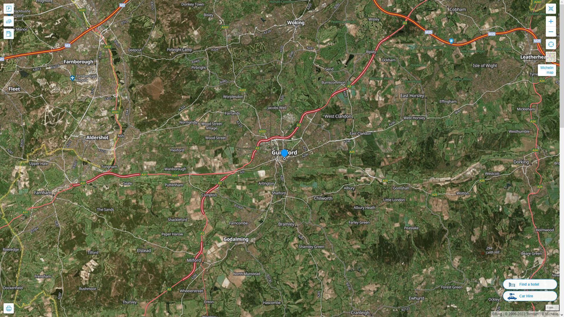 Guildford Royaume Uni Autoroute et carte routiere avec vue satellite